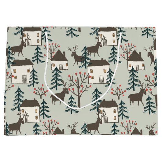 Gift Bag Kerstmis rendier patroon Groot Cadeauzakje (Voorkant)