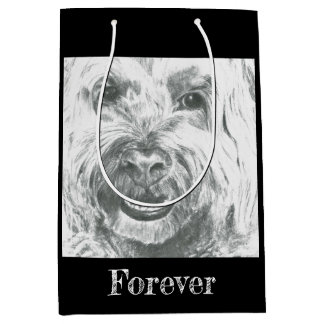 Gift Bag, Labradoodle, Zwart & Wit Kunst, Liefde Medium Cadeauzakje