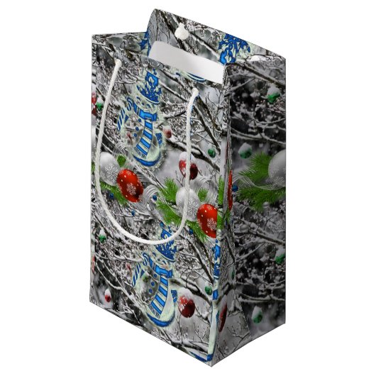 Gift Bag met kerstmis Snowman Klein Cadeauzakje (Voorkant Gekanteld)