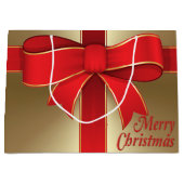 Gift Bag - Red Bow en lint op goud Large Cadeauzakje (Voorkant)