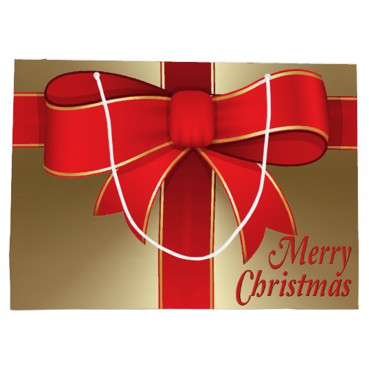 Gift Bag - Red Bow en lint op goud Large Cadeauzakje (Achterkant)