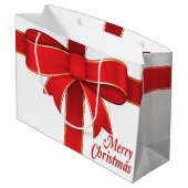 Gift Bag - Red Bow & Ribbon op wit Large Cadeautasje (Achterkant Gekanteld)