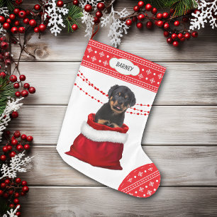 Gift Bag Rottweiler Puppy Dog Snowflake Border Grote Kerstsok