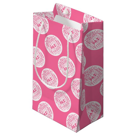 Gift bag roze met meertalige vrede klein cadeauzakje (Voorkant Gekanteld)