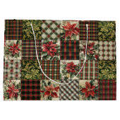 Gift Bag Rustic Christmas Plaid Patchwork Rood Groot Cadeauzakje (Achterkant)