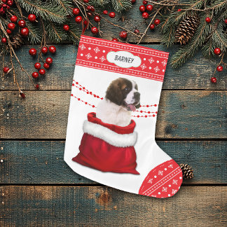 Gift Bag Saint Bernard Puppy Dog Snowflake Border Grote Kerstsok
