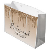 Gift Bag - Tan Gold Glitter Drip Bridesmaid Groot Cadeauzakje (Achterkant Gekanteld)