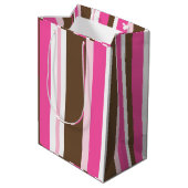 Gift Bags Brown & Pink Stripe  Medium Cadeauzakje (Achterkant Gekanteld)