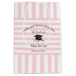 Gift Bags Pink White Stripe Graduation 2026 Medium Cadeauzakje