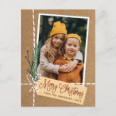 Gift & Bow Rustic Merry Kerstfeestdag Foto Briefkaart (Voorkant)