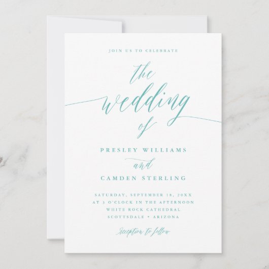 Gift Box Blue Wedding Calligraphy Invitation  (Devant)