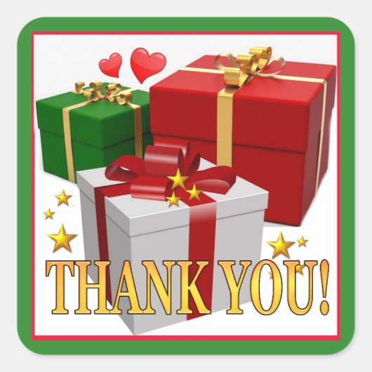 Gift Boxes en Hearts Dank u Vierkante Sticker (Voorkant)
