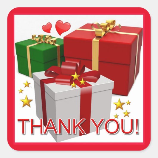 Gift Boxes en Hearts Dank u Vierkante Sticker (Voorkant)