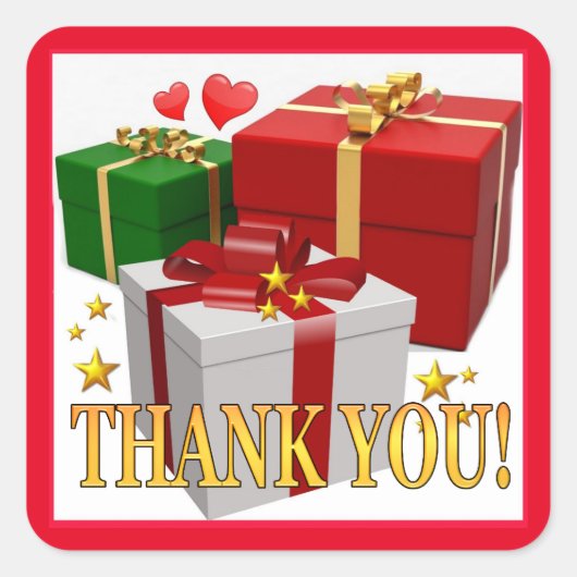Gift Boxes en Hearts Dank u Vierkante Sticker (Voorkant)