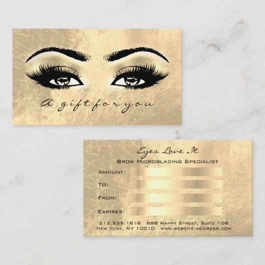 Gift Certificate Brows Makeup Gold Lashes Makeup Kortingskaartje (Voorkant / Achterkant)