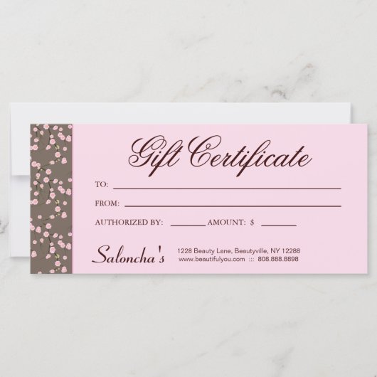 Gift Certificate Cherry Blossom Massage Salon Pink (Voorkant)