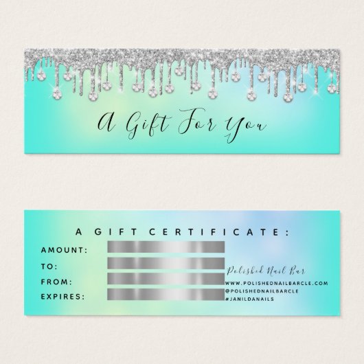 Gift Certificate Drips Silver Nail Bar Small (Devant & derrière)