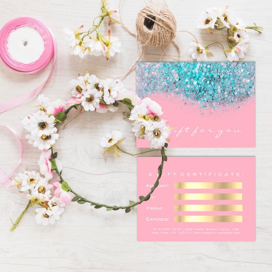 Gift Certificate Glitter Blue Roze White Ocean
