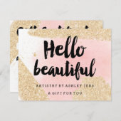 Gift certificate Gold glitter roze hallo script (Voorkant / Achterkant)