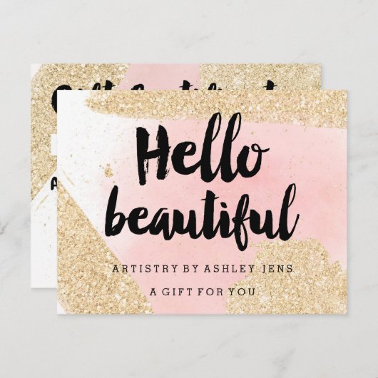 Gift certificate Gold glitter roze hallo script (Voorkant / Achterkant)