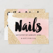 Gift certificate gold glitter roze nagelspijkersch (Voorkant / Achterkant)