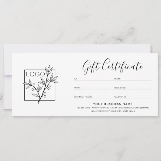 Gift Certificate Logo Script Minimalist Black (Achterkant)