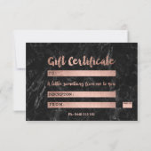 Gift certificate roos gold typografie zwarte marme (Achterkant)