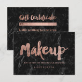 Gift certificate roos gold typografie zwarte marme (Voorkant / Achterkant)