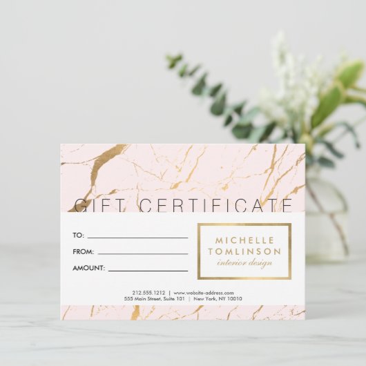 Gift Certificate (roze en goudkleurige ontwerper) (Staand voorkant)