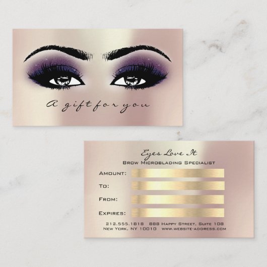 Gift Certificate Roze Rose Violet Lashes Makeup Kortingskaartje (Voorkant / Achterkant)
