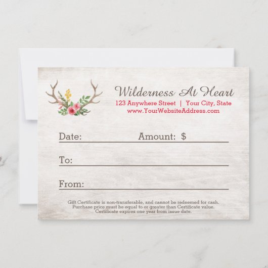 Gift Certificate Rustic Deer Bohemian Roos (Achterkant)