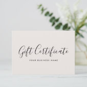 Gift Certificate Script Minimalist Off-White Card (Staand voorkant)