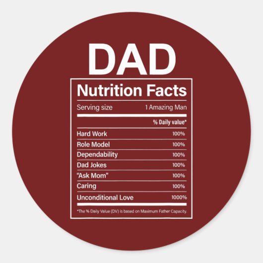 Gift for Dad Vaderdag Gift Dad Nutrition Ronde Sticker (Voorkant)