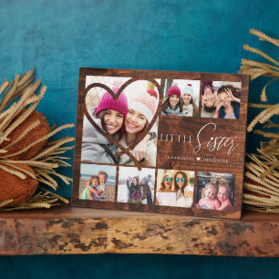 Gift for Little Sister 7 Photo Collage Woodgrain Fotoplaat
