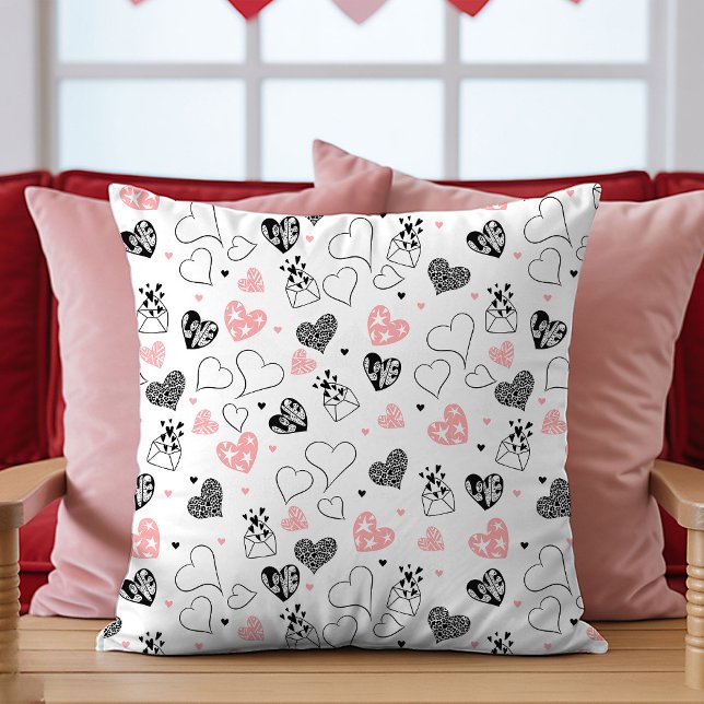 Gift for Wife Valentine Pillow Pink Black Hearts Kussen (Gift for Wife Valentine Pillow Pink Black Hearts)