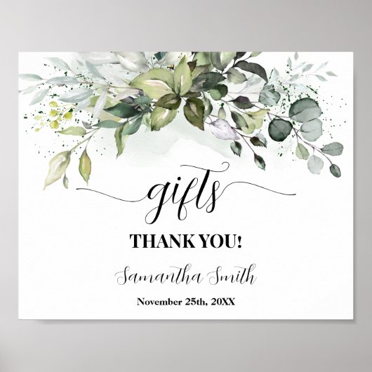 Gift Greenery Eucalyptus Baby shower Sign Poster (Voorkant)
