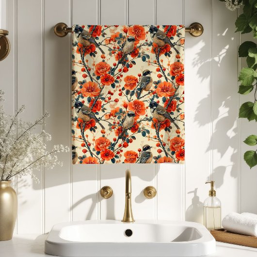 Gift Idea for Grandparents Fall Birds Bath Towel Bad Handdoek