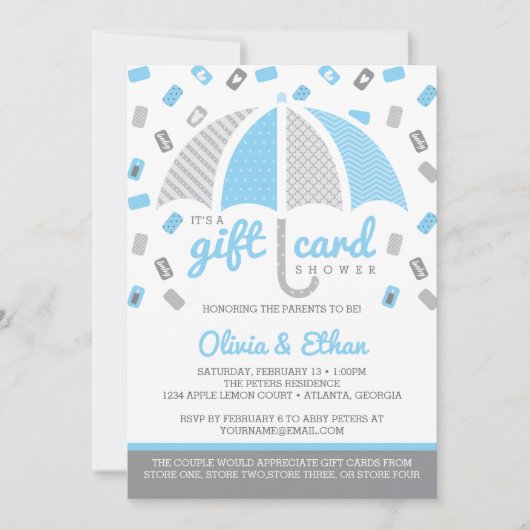 Gift Kaart Baby shower Uitnodiging, Baby Blauw, Gr (Voorkant)