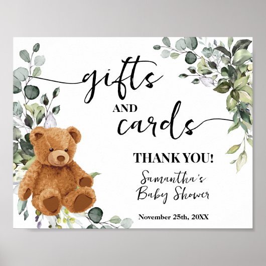 Gift & Kaart Beer Greenery Eucalyptus Baby shower Poster (Voorkant)
