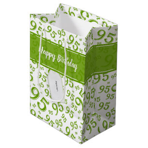 Gift Label Birthday 95 Random Number Pattern Green Medium Cadeauzakje