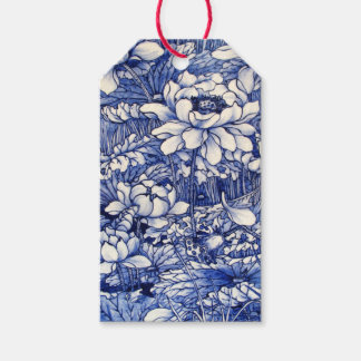 Gift Label JAPANESE VLOEISTBLAUW EN WITTE PATROON Cadeaulabel