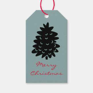 GIFT LABEL MERRY CHRISTMAS TREE RED EN GRAY BLUE CADEAULABEL