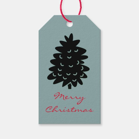GIFT LABEL MERRY CHRISTMAS TREE RED EN GRAY BLUE CADEAULABEL (Voorkant)