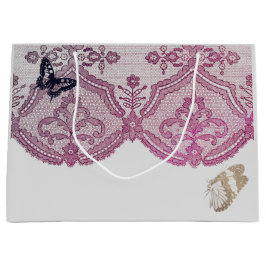 GIFT LABEL PINK ANTIEK LACE PATTERN BUTTERFLIES GROOT CADEAUZAKJE