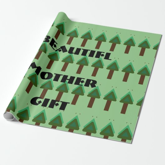 GIFT_MOTHER_LETTER_TREE_GREEN_SAGE_BROWN_BLACK CADEAUPAPIER (Uitgerold)