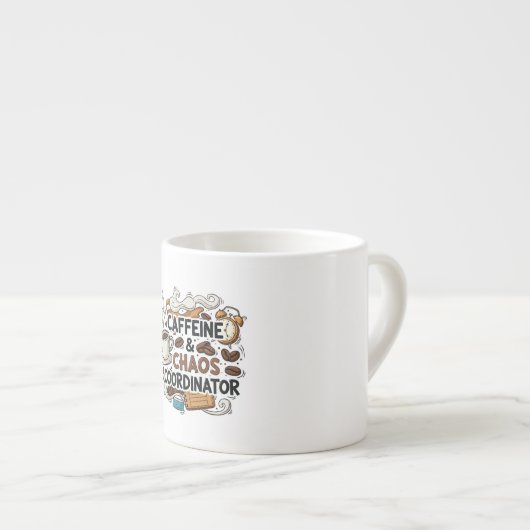 Gift Mug for Her – Caffeine & Chaos exprsso cup (Devant droit)