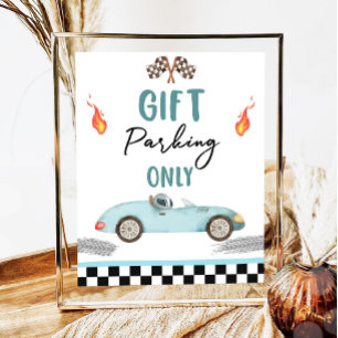 Gift Parking Alleen Blauwe Race Auto Twee Snelle V Poster