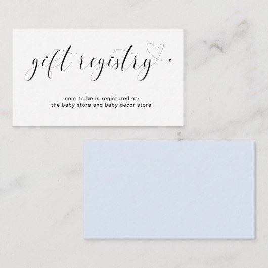 Gift Registry Boy Shower Heart Typografie Blue Informatiekaartje (Voorkant / Achterkant)