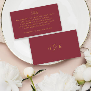 Gift Registry Honeymoon Burgundy Wedding Monogram Informatiekaartje
