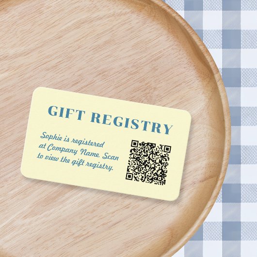 Gift Registry Qr Code Butter Yellow & Blue Informatiekaartje